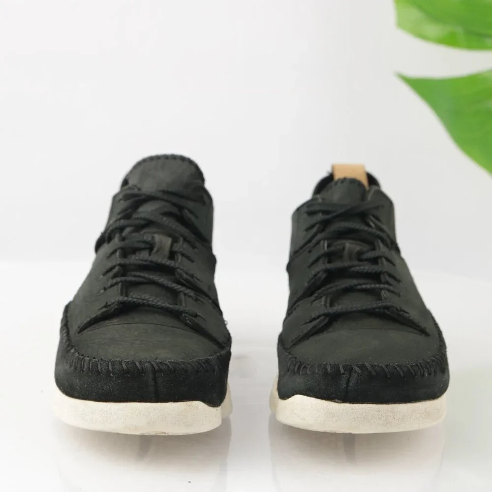 Clarks Originals Womens Trigenix Flex Sneaker Size 7.5 Black Nubuck Lace Up Shoe